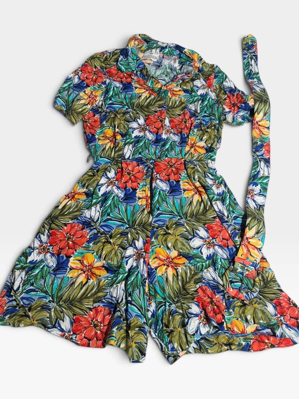 Vintage Worthington Essentials Tropical Floral Romper Jumpsuit Shorts Size 6 Ray